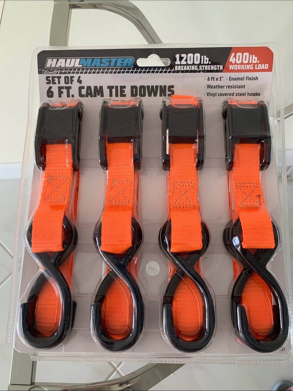 Bright Orange 6 ft Cam Tie Downs - Set of 4